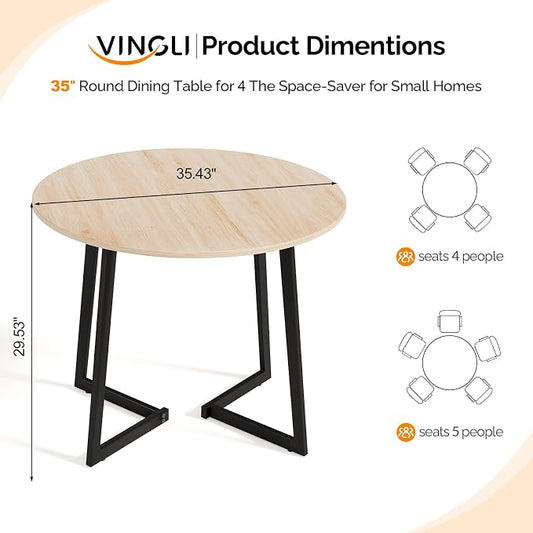 VINGLI Round Dining Table for 2-4, 35in Modern Dining Room Table with Cross Leg, Light Oak Wooden Kitchen Table, Space-Saving, Small Space Circle Dinette for Home, Kitchen, Apartment