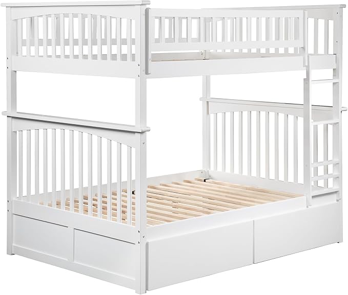 AFI, Columbia Full Over Full Ladder Bunk Bed with Storage Drawers, White