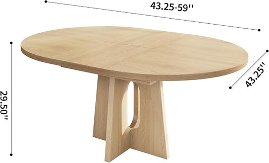 Epecoya 59-Inch Extendable Round Dining Table for Dining Room, 4-6 People Farmhouse Oval Wood Expandable Kitchen Dinner Table with Heavy Cross Pedestal for Living Room, Apartment, Light Oak