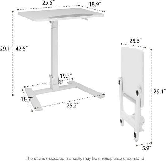 PUNCIA 25" Mobile Folding Desk, No Assembly Required Pneumatic Sit-Stand | Adjustable Height Laptop Table, 0-90° Tilt Top Computer Cart for Home Office, Small Space, Bedroom and Dorm, White