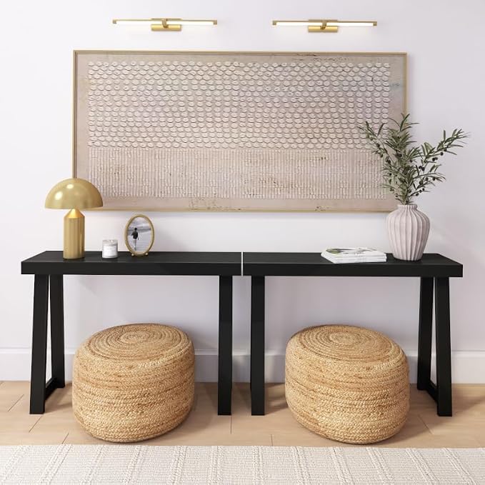 Plank+Beam Solid Wood Console Table, 46 Inch, Sofa Table, Narrow Entryway Table for Hallway, Behind The Couch, Living Room, Foyer, Easy Assembly, Black