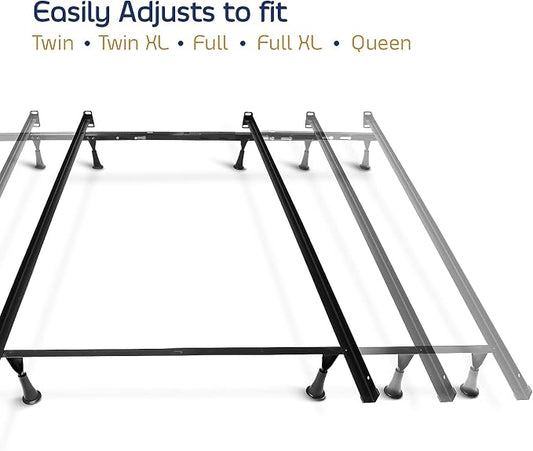 Clara Clark Adjustable Bed Base - Heavy Duty Steel Bed Frame, Metal Twin Bed Frame Expands to Full Bed Rails, Full/Queen Bed Frame - 5.25” H Bed Frame Only, Universal Headboard Brackets, Black
