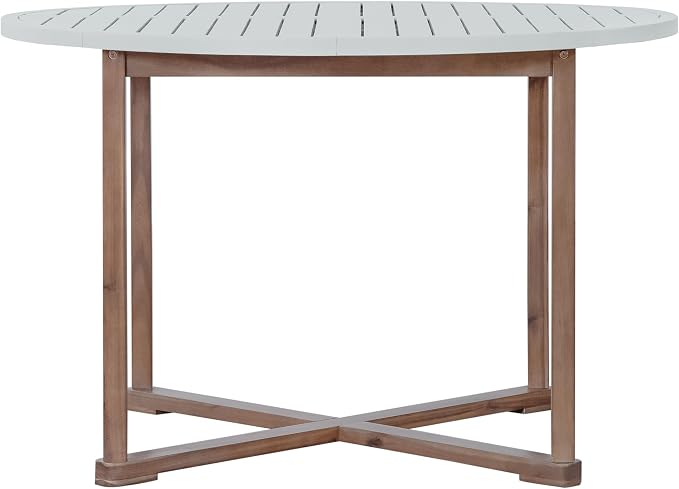 VilroCaz 5-Piece Acacia Wood Outdoor Dining Set for 4, All-Weather 47.2" Round Dining Table with 4 Armchairs and Slatted Design for Patios, Gardens, Pool Sides, and Lawn Areas (Light Brown-4.11)