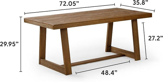 Plank+Beam 72 Inch Farmhouse Dining Table, Solid Wood Rustic Kitchen Table, Large Wooden Rectangular Dinner Table for Dining Room, Home Office, Living Room Furniture, Easy Assembly, Pecan Wirebrush