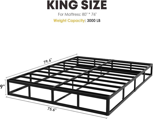YORMDMO King Size Box Spring, 9 Inch Height-Profile Box Springs with Fabric Cover, Heavy Duty Metal Mattress Foundations Easy Assembly 3000 lbs Capacity
