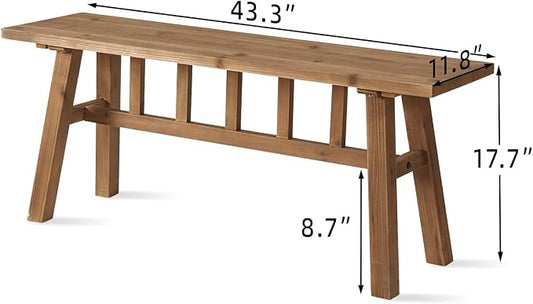 Wnutrees 43" Solid Wood Bench, Farmhouse Rustic Entryway Bench Seat for Dining Room, Hallway, End of Bed, Handcrafted Finish, Natural