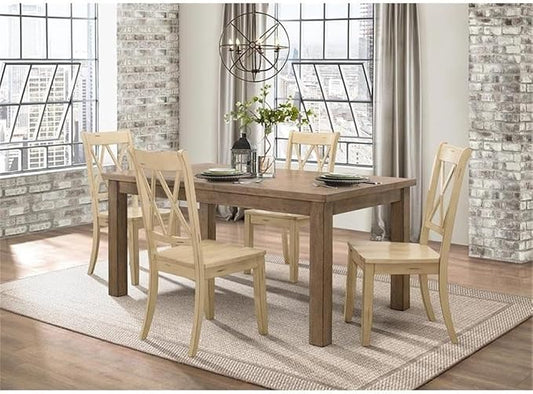 Lexicon Janina 66" Rectangular Dining Table, Solid Wood Frame with Pine Veneer Top, Dining Room Furniture, Natural Finish Rustic Farmhouse Kitchen Table for 4, 38" D x 66" W x 30" H - Natural