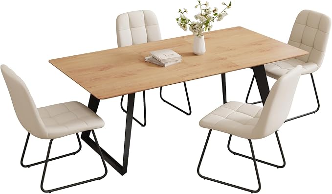 ZckyCine 63‑79 Inch Expandable Dining Set with 6 PU‑Leather Chairs, Wooden Tabletop for Large Dining‑Rooms and Banquet Spaces