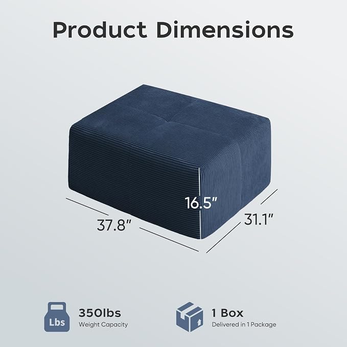 Boneless Modular Sofa Ottoman, Modern Footrest with Soft Padded Seat, Chenille Footstool Boneless for Living Room, Navy Blue