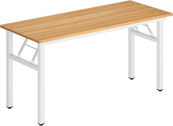 DlandHome Computer Desk, 59.8Inch Office Desk Computer Table, Study Writing Study Desk for Home Office, Teak and White