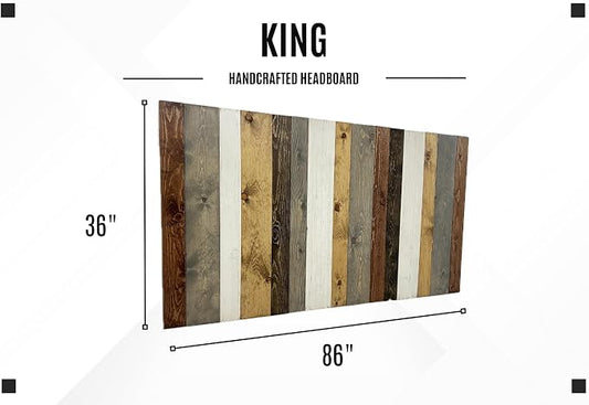 Barn Walls Solid Wood Headboard King Size Rustic Mix with Smooth Natural Wood Grain, Handcrafted Wall-Mounted Panel Head Board, Adjustable Height, Modern Rustic Bedroom, Built to Last