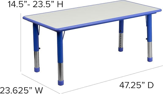 BizChair Adjustable Height Kids Activity Table, Blue/Gray Plastic, 23.6" W x 47.25" L, Rectangular, Table Only