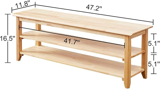 XKZG Shoe Rack Bench Wooden Shoe Storage Bench Simple Style Wood Entryway Bench (Natural,47.2")