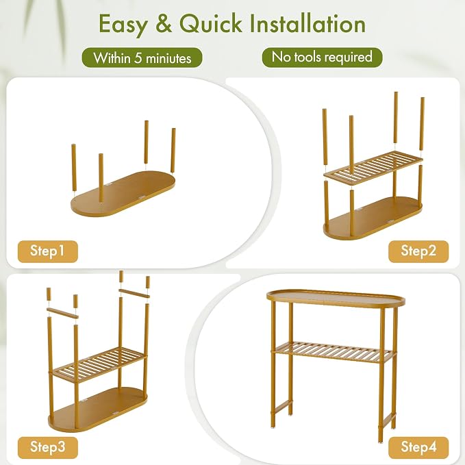 Small Entryway Table Bamboo, Narrow Hallway Table 2-tier, Slim Console Table with Anti-fall Edge, Sofa Side Table 5min Assembly, Small TV Stand, Plant Stand, Walnut, 30.7"L x 11.8"W x 29.7"H