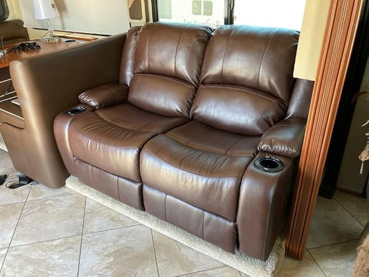 RecPro Charles 58" Powered Double RV Wall Hugger Recliner Sofa RV Loveseat with Upgraded 2023 Fabric (Mahogany)