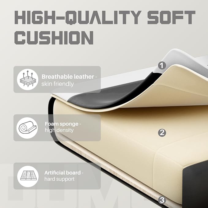 DUMOS Ergonomic Gaming Office Desk Chair with Footrest and Headrest, PU Leather Video Computer Chair with Linkage Armrests, Height Adjustable 360° Swivel Recling, Black White