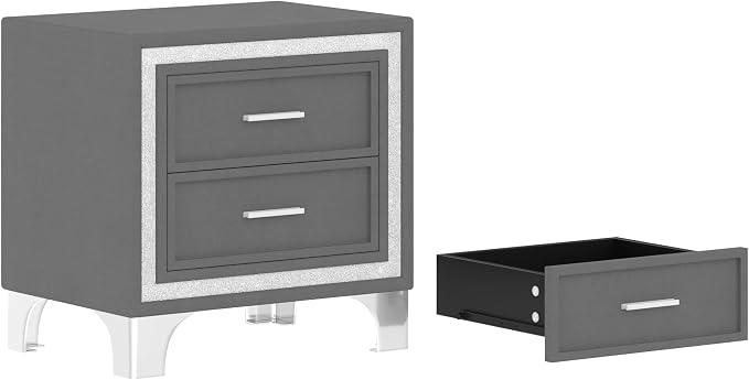 Harper & Bright Designs 3 Pieces Bedroom Sets, Mid Century Modern Queen Size Upholstered Platform Bed Frame with Headboard, 2 Nightstands and LED Lights, Bedroom Furniture Sets (Gray)