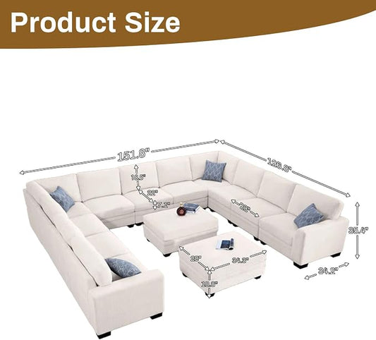 Legend Vansen Oversized Modular Sectional Sofa,8 Seat U Shaped Couch with Ottoman,Corduroy Sofa with Deep Seat,Convertible Large Sectional Couches for Living Room (Cream, U-13)