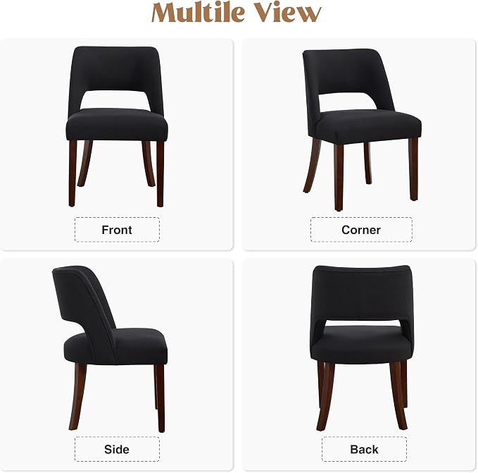 Dining Chair Set of 8,Modern Dining Room Chairs with Thick Cushions,Upholstered Linen Fabric Kitchen Chairs for Kitchen Dining Room Black