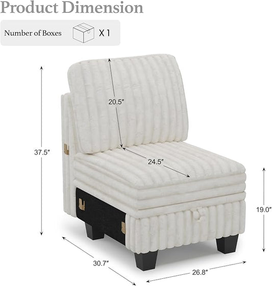 Belffin Plush Corduroy Single Module with Storage for Modular Sectional Sofa Beige Couch