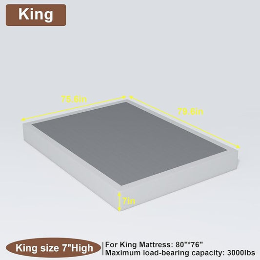 FMDMR King Size Box Spring for King Bed, 7 Inch High Profile King Box Spring Only with 3000lbs Max Weight Capacity, Durable Mattress Foundation Easy Assembly, Non-Slip, Noise Free