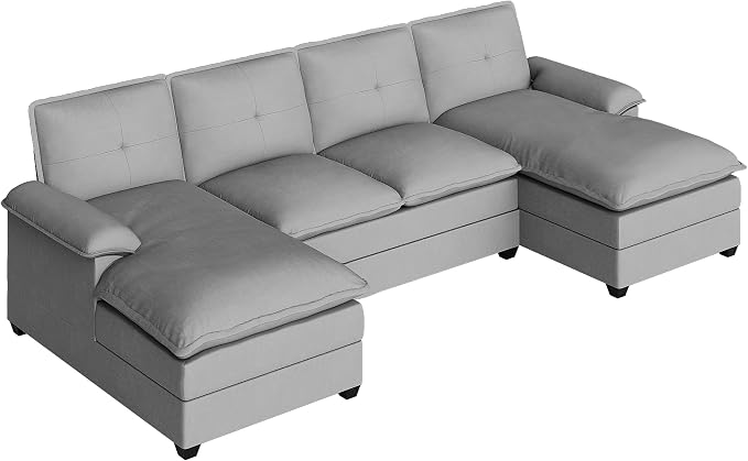 110" Sectional Couches for Living Room,U Shaped Big Sofa Couch with Double Chaise,Modern 4 Seat Modular Sofa Couches with Thick Cushion & Soft Backrest,New Grey