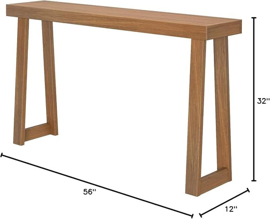 Plank+Beam Solid Wood Console Table, 56 Inch, Sofa Table, Narrow Entryway Table for Hallway, Behind The Couch, Living Room, Foyer, Easy Assembly, Pecan
