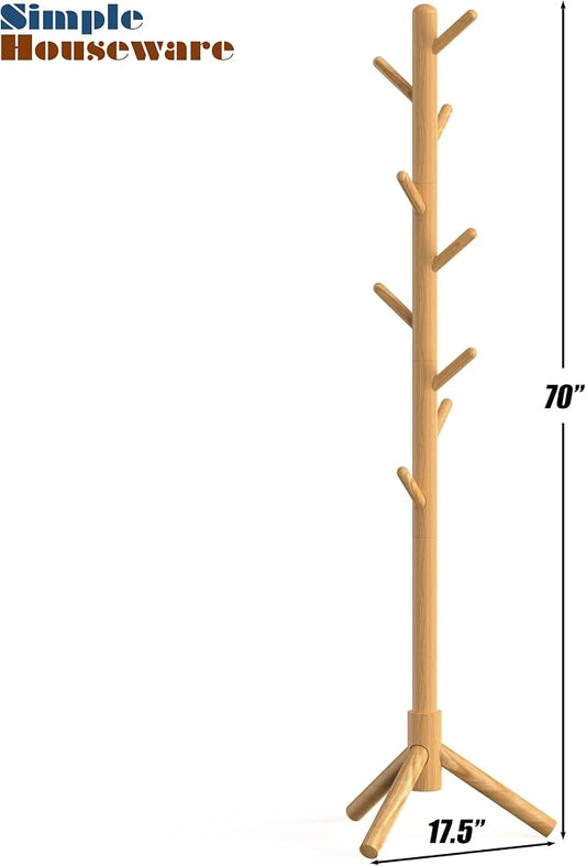 Simple Houseware Wooden Coat Rack Stand Garment Adjustable Tree Rack, 9 Hooks, Oak