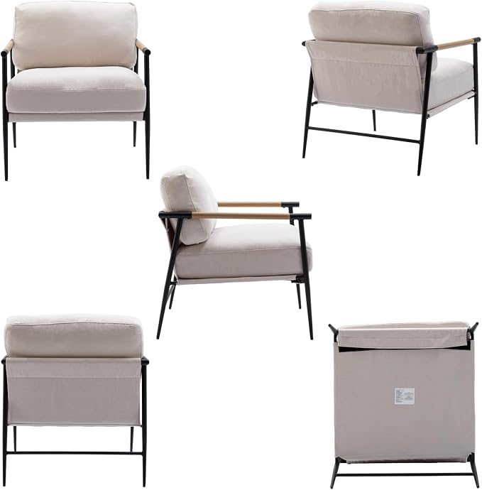 DUOMAY Beige Modern Accent Chair Chenille Upholstered Lounge Bedroom Chair with Metal Legs Comfy Lightweight Living Room Chair Armchair for Home Reading