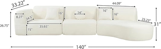 Christopher Knight Home Grelyn Modern Curved Modular Sectional Sofa, Wool Fabric Large Cloud Couch, 6-Seater L-Shaped Couch for Living Room, 3-Piece Lounge Sofa with Chaise, Fully Assembled, Beige