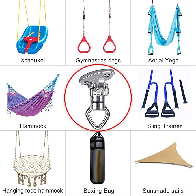 BeneLabel Swing Hanger with Bearing Swivel 800LB Capacity Stainless Steel Ceiling Mount Bracket Hanging Kit for Aerial Silks, Swings, Hammocks, Hanging Chair, Aerial Hoop, Heavy Bag, Yoga Swing