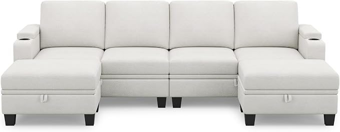 Belffin Modular Sectional Sofa Convertible U Shaped Couch with Storage Sectional Couches with Chaise for Living Room Beige