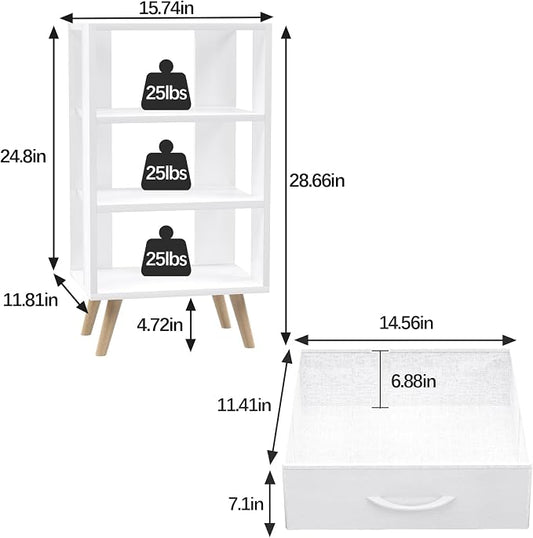 Aenuert Night Stand, White Nightstand with Drawer, Side Table with Open Storage, 3-Tier Modern End Table, Bedside Table for Small Space, Living Room, Bedroom