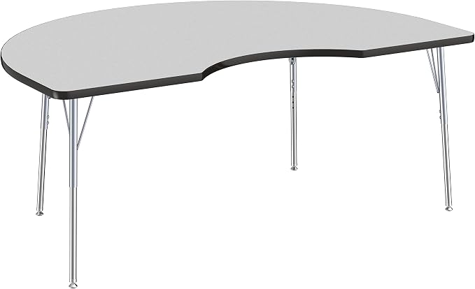 Factory Direct Partners 10093-149 Kidney Activity School and Office Table (48" x 72"), Silver Standard Legs with Swivel Glides, Adjustable Height 19-30" - Gray Top and Black Edge