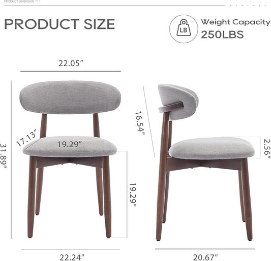 COLAMY Wooden Dining Chairs Set of 2, Modern Fabric Upholstered Dining Room Chair, Farmhouse Kitchen Chairs with Foot Pegs, Light Grey