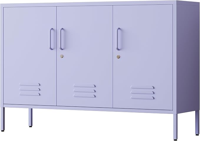Purple Wide Metal Storage Cabinet, 32" H Heavy Duty Steel Locker with Lock, 2 Adjustable Shelves & Ventilated Doors for Home Office Kitchen Living Room