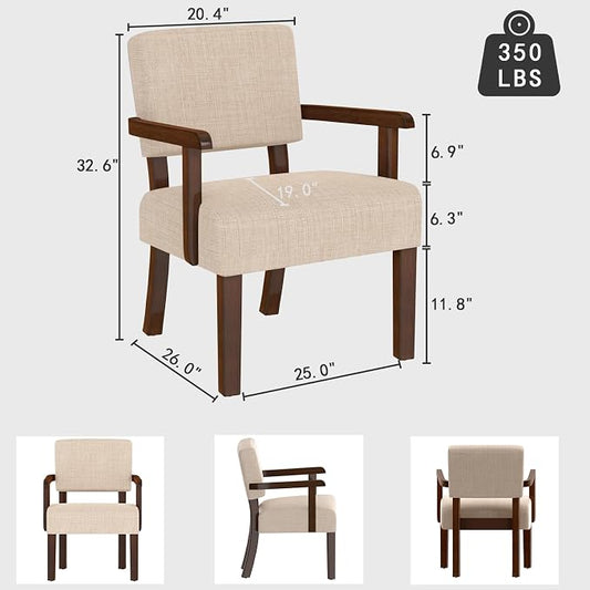 FAGAGA Accent Chair,Armchairs with Solid Wood Frame and Legs,Upholstered Reading Leisure Chair for Bedroom,Office,Waiting Room (Linen, Beige, One Chair)