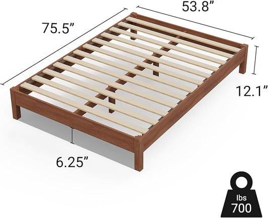 LIFEMENT Full Bed Frame Signature Wood Platform, Noise Free, Under Bed Storage, No Box Spring Needed, Easy Assembly, Cherry