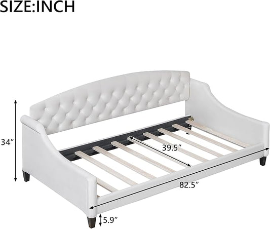 Ball & Cast Twin Size Daybed,Velvet Upholstered Day Bed Frame with Button Tufted Backrest,Modern Sofa Bed for Living Room, Bedroom,Guest Room,No Box Spring Needed,Beige