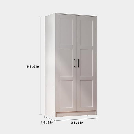 Fddevelop Fenghua Lizhi Wood White Wardrobe Closet with 2 Doors,Bedroom Freestanding Armoire Storage Cabinet with Shelves,Wooden Wardrobe Combination for Hanging Clothes