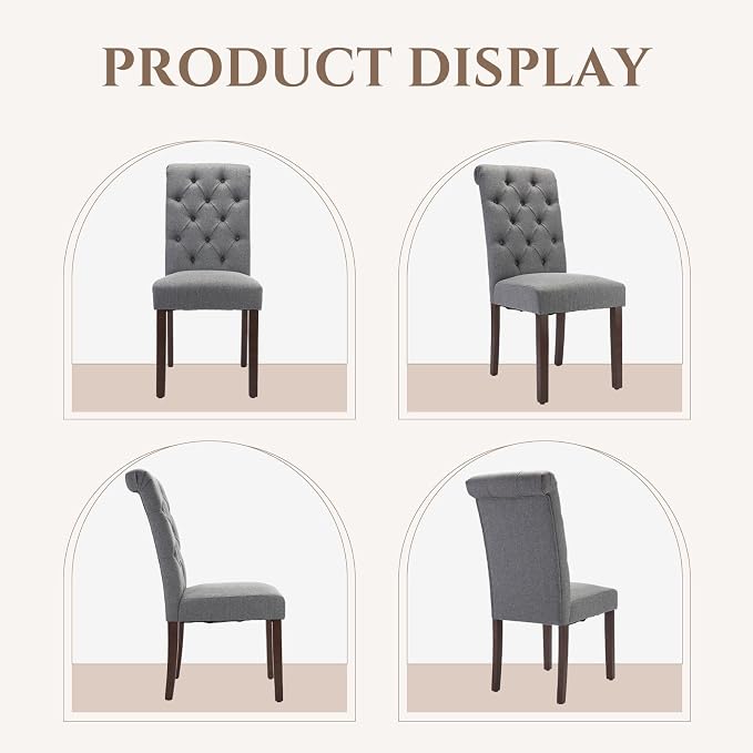 COLAMY Tufted Dining Chairs Set of 6, Parsons Dining Room Chairs Upholstered Fabric Diner Chair Stylish Kitchen Chairs with Solid Wood Legs and Padded Seat - Grey