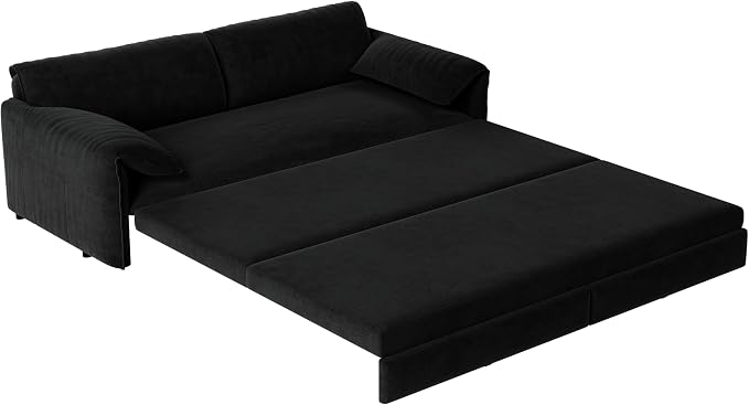 66" Sleeper Sofa Bed Queen Size, 3-in-1 Convertible Couch, Modern Pull Out Couches, Comfy Velvet Futon Sofa, Cloud Loveseat Lounge, Pillow Arm, for Small Spaces, Living Room, Apartment, Black
