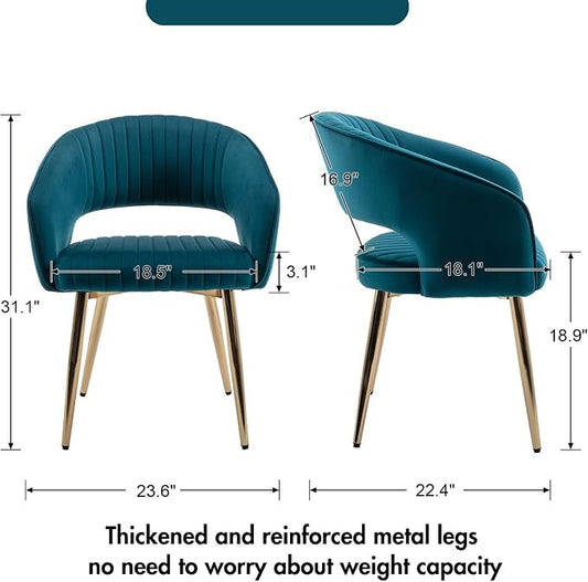 Hyfirm Teal Velvet Dining Chairs Set of 4, Modern Gold Dining Room Chairs with Hollow Back, Upholstered Accent Kitchen Chairs for Living Room/Reception/Restaurant