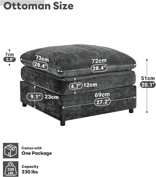 Iroomy 25" Chenille Ottoman, 9.5" Thick Cushion, Upholstered Footrest Modern Footstool & Bench for Living Room, Bedroom, Dark Gray
