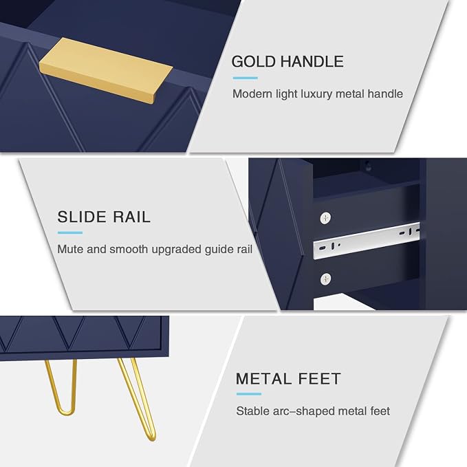 Anbuy Bedroom Sets Navy Blue Sets 3Pcs 6 Drawer Dresser and Night Stand Sets for Bedroom, Two Drawers Nightstand Set of 2 & 6 Drawer Dresser Combo 3 Pieces (Navy Blue)