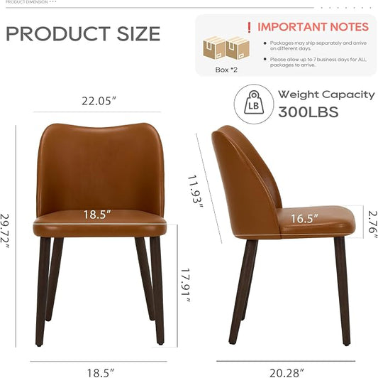 COLAMY Upholstered Dining Chairs Set of 6, Modern PU Leather Dining Room Kitchen Side Chair with Padded Seat and Wood Legs Restaurant/Cafe,Light Brown