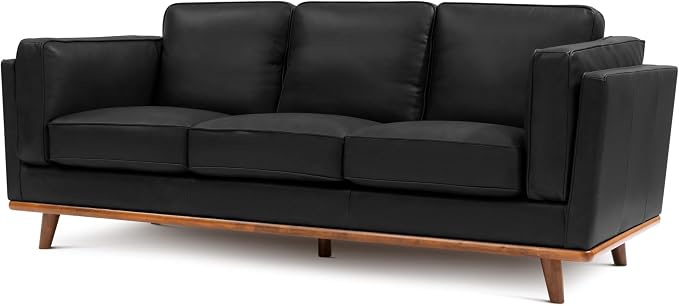 Valencia Artisan Full Leather Sofa 88” | Pure Full Italian Nappa Leather Couch, Solid Wood Accent, Ultimate Comfort, Black