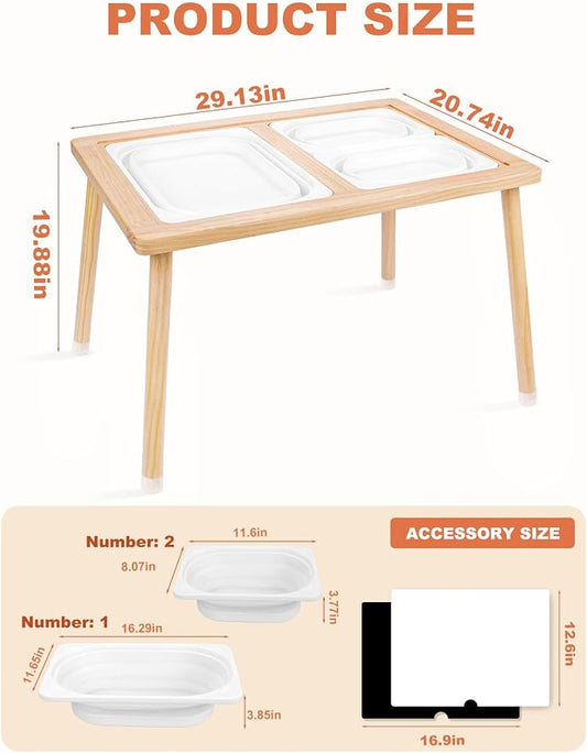 Kids Sensory Table, Sensory Activity Table with Double-Side Board & 3 Storage Bins, Toddler Play Sand Table Indoor Outdoor Use to Play Study Dining Toys Storage Boys Gilrs