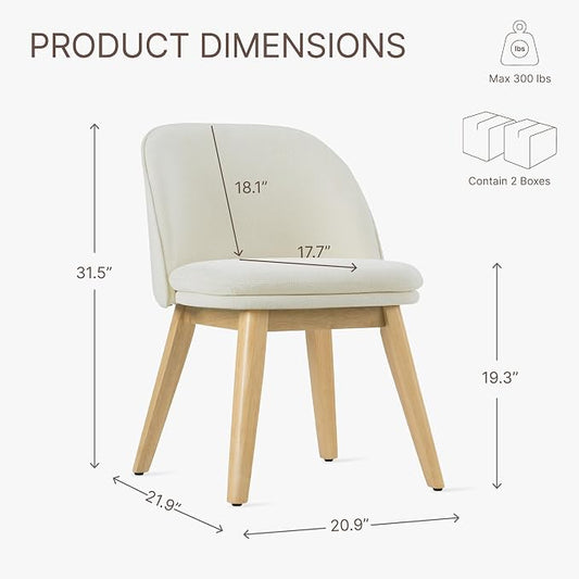 KISLOT Wooden Dining Chairs Set of 4, Fabric Upholstered Modern Dining Room Chairs with Double-Layer Thick Seat Cushion & Ergonomic Backrest for Restaurant, Kitchen and Café, 2 Boxs
