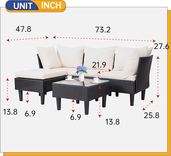 5 Pieces Patio Furniture Sets Outdoor Sectional Sofa Rattan Chair Wicker Conversation Set for Outdoor Backyard Porch Poolside Balcony Garden Furniture with Coffee Table,Khaki Cushion